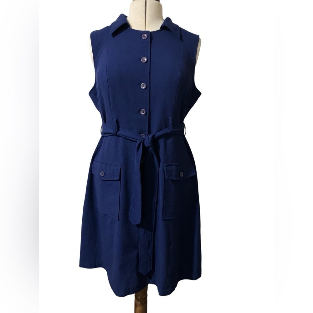 ModCloth Dress Size XL Blue Office Ponte Pockets Layers Summer Retro A Line